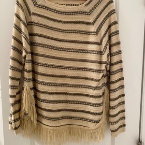 Green and cream frayed edge sweater